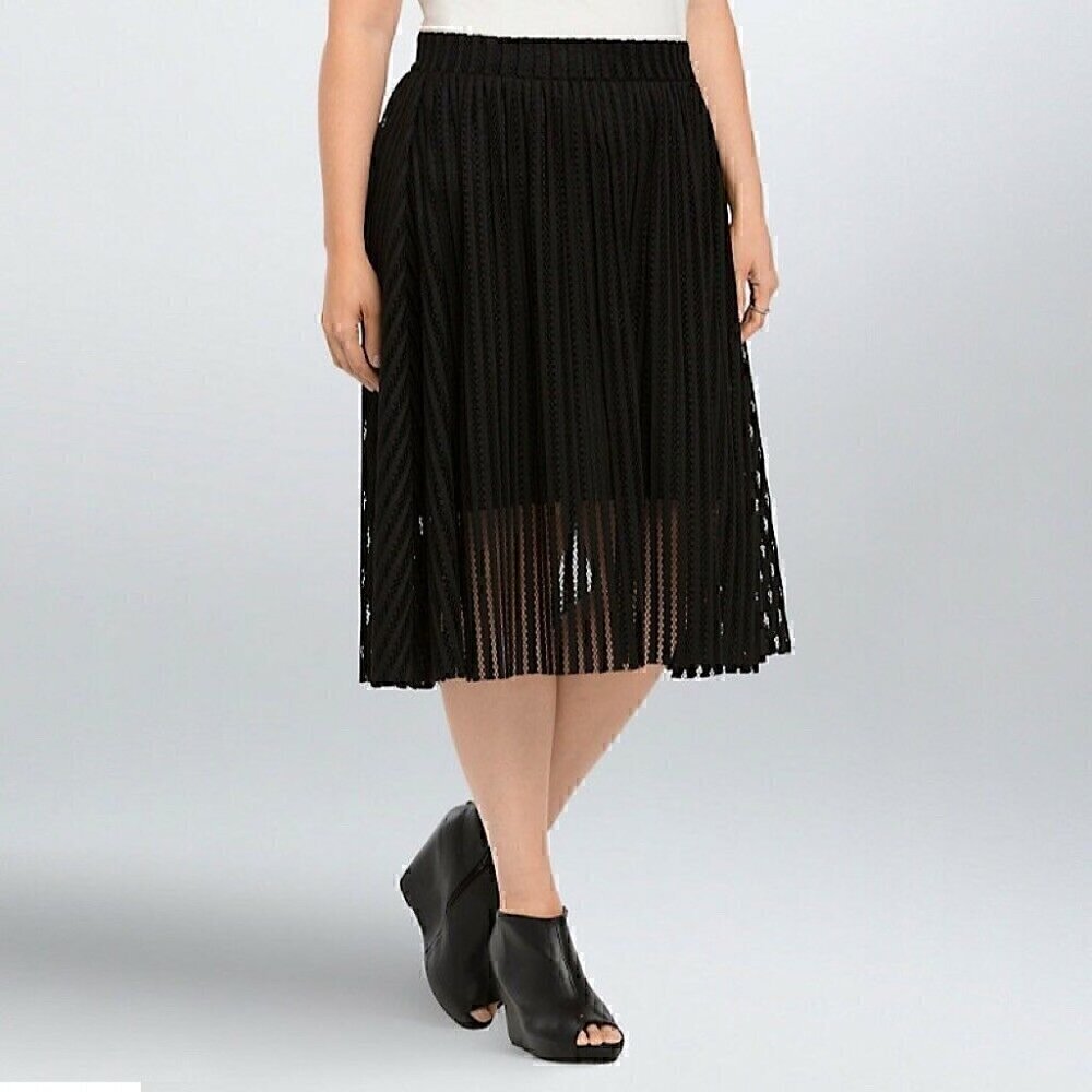 Torrid Skirt Size 12 Women's Mesh Stripe A-Line Midi Skirt Black Stretchy Waist